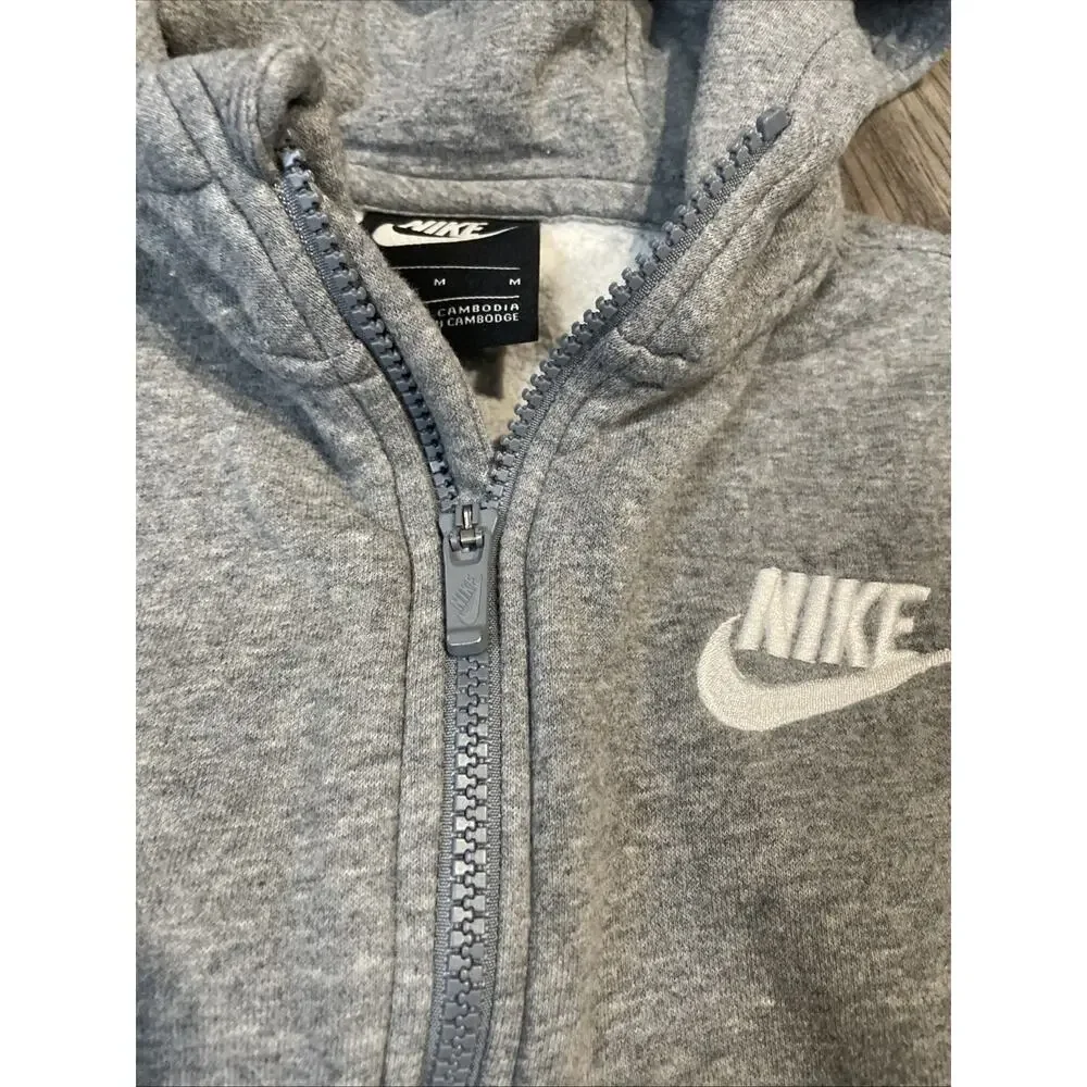 Nike Boys Sportswear Full Zip Gray Hoodie Sweatshirt Size Medium